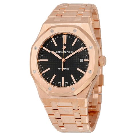 audemars piguet royal oak rose gold black dial|Piguet royal oak watch price.